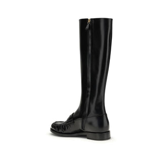 Prada Black Calf Leather Bos Taurus Boots