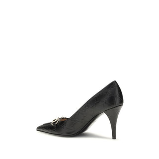 Gucci Black Calf Leather Bos Taurus Mid Heel Pumps