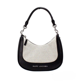 Marc Jacobs Natural Black Canvas Leather Hobo Shoulder Handbag Purse