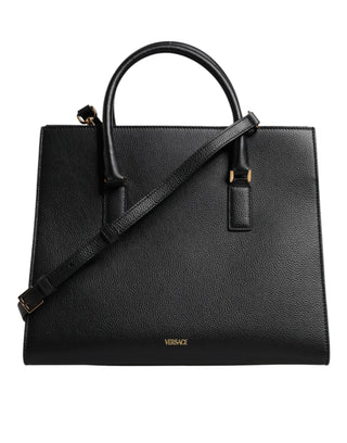 Versace Black Large Leather Top Handle Shoulder Crossbody Bag