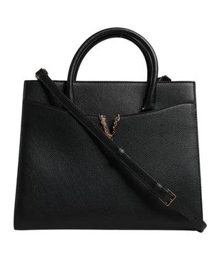 Versace Black Large Leather Top Handle Shoulder Crossbody Bag