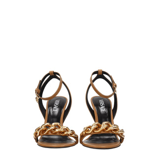 Versace Brown Leather Stiletto Heels Sandals
