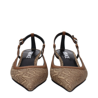 Versace Beige Fabric Mid Heel Pumps