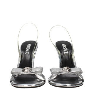 Versace Gray Leather Stiletto Heels Sandals