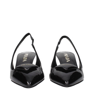 Prada Black Leather Mid Heel Pumps