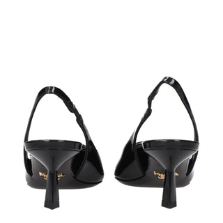 Prada Black Leather Mid Heel Pumps