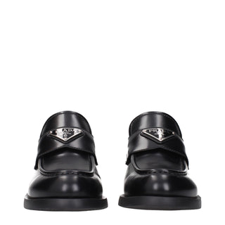 Prada Black Leather Slip-On Loafers