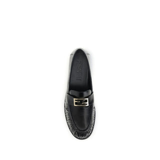 Fendi Black Calf Leather Bos Taurus Slip-On Loafers